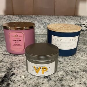 Set of 3 New Scented Candles: Rose Water & Ivy Coconut & Palm & Vanilla Pumpkin